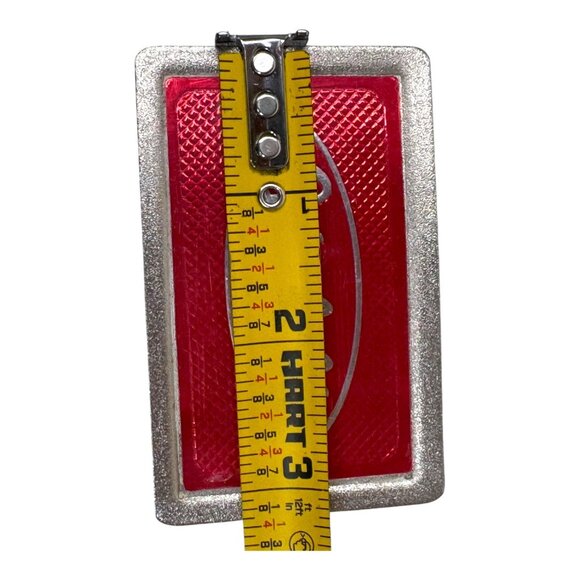 Vintage Peterbilt Chrome & Red Enamel Rectangle Belt Buckle Signed Fisher Retro - Picture 4 of 6